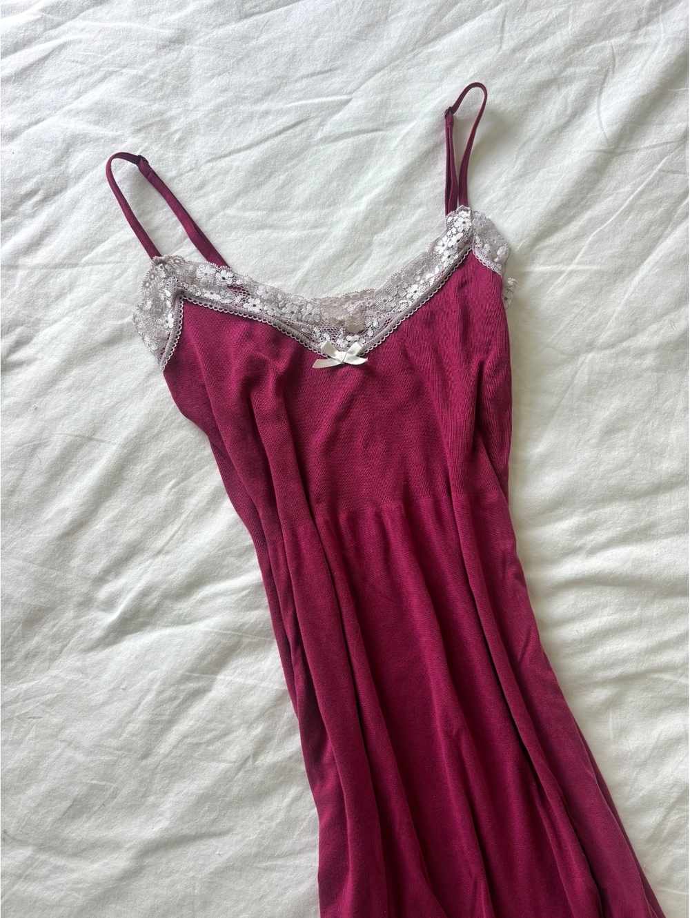 vintage 2000s y2k burgundy cotton slip dress w lace